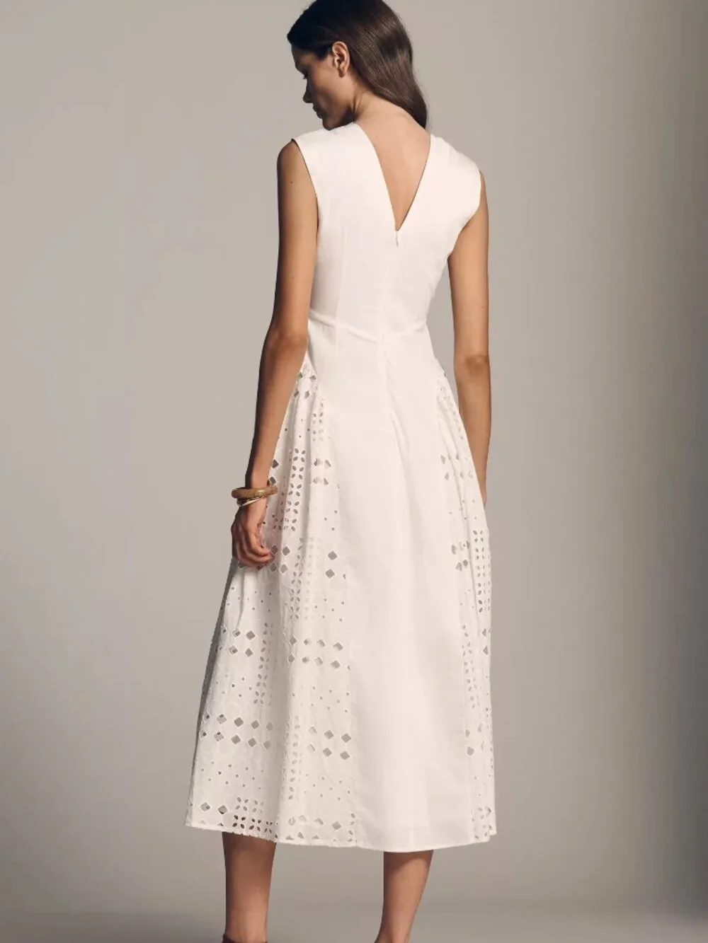 NWT En Elly V-Neck Drop-Waist Pleated Midi Dress Small - Picture 2 of 3